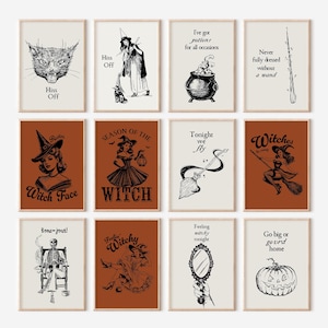 Retro Halloween Prints Set, 12 Halloween Prints, Halloween Printables, Halloween Decor, Vintage Halloween Gallery Wall Art, DIGITAL DOWNLOAD