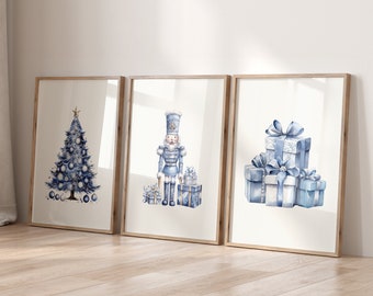 Juego de 3 impresiones navideñas azules, decoraciones navideñas azul marino, arte imprimible navideño, decoración navideña neutra, impresión de Cascanueces, ARTE DIGITAL