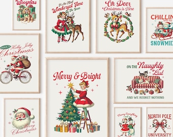 Lot de 10 estampes de Noël rétro, art mural de la galerie de Noël, décorations de Noël, IMPRESSIONS de Noël, estampes de Noël vintage, ART NUMÉRIQUE