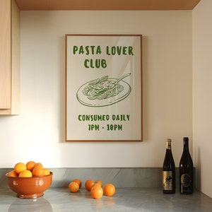 Pasta Night Print, Italian Food Poster, Pasta Lover Club Print, Trendy Kitchen Wall Art, Aesthetic Kitchen DIGITAL DOWNLOAD, Spaghetti Print
