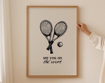 Vintage Tennis Print, Country Club Aesthetic Wall Art, Tennis Racquet Print, Retro Sports Poster, Tennis Home Decor, DIGITAL DOWNLOAD