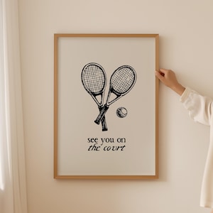 Vintage Tennis Print, Country Club Aesthetic Wall Art, Tennis Racquet Print, Retro Sports Poster, Tennis Home Decor, DIGITAL DOWNLOAD