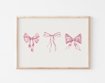 Pink Bow Nursery Print, Coquette Room Decor, Preppy Girly Poster, Balletcore Wall Art, Trendy Watercolor Bows Print, Coquette Aesthetic Art