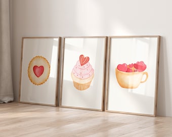 Conjunto de 3 pôsteres para imprimir com tema do Dia dos Namorados, decoração moderna para festa de Dia dos Namorados, pôsteres artísticos românticos, pôster de parede rosa moderno para o Dia dos Namorados.