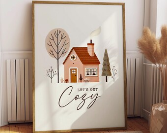 Let's Get Cozy Sign, Boho Autumn Printables Wall Art, Neutral Fall Decor, Trendy Autumn Wall Art, Cozy Rustic Fall Decor, DIGITAL DOWNLOAD