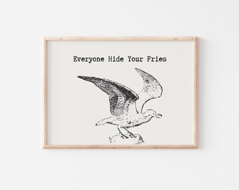 Vintage Seagull Print, Funny Beach Decor, Retro Coastal Print, Beach House Wall Art, Nautical Decor, Cute Beach Quotes Art, DIGITAL DOWNLOAD
