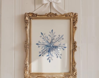 Vintage Snowflake Print, Christmas Printables, Rustic Winter Decor, Blue Christmas Prints, Classic Festive Holiday Decor, DIGITAL DOWNLOAD