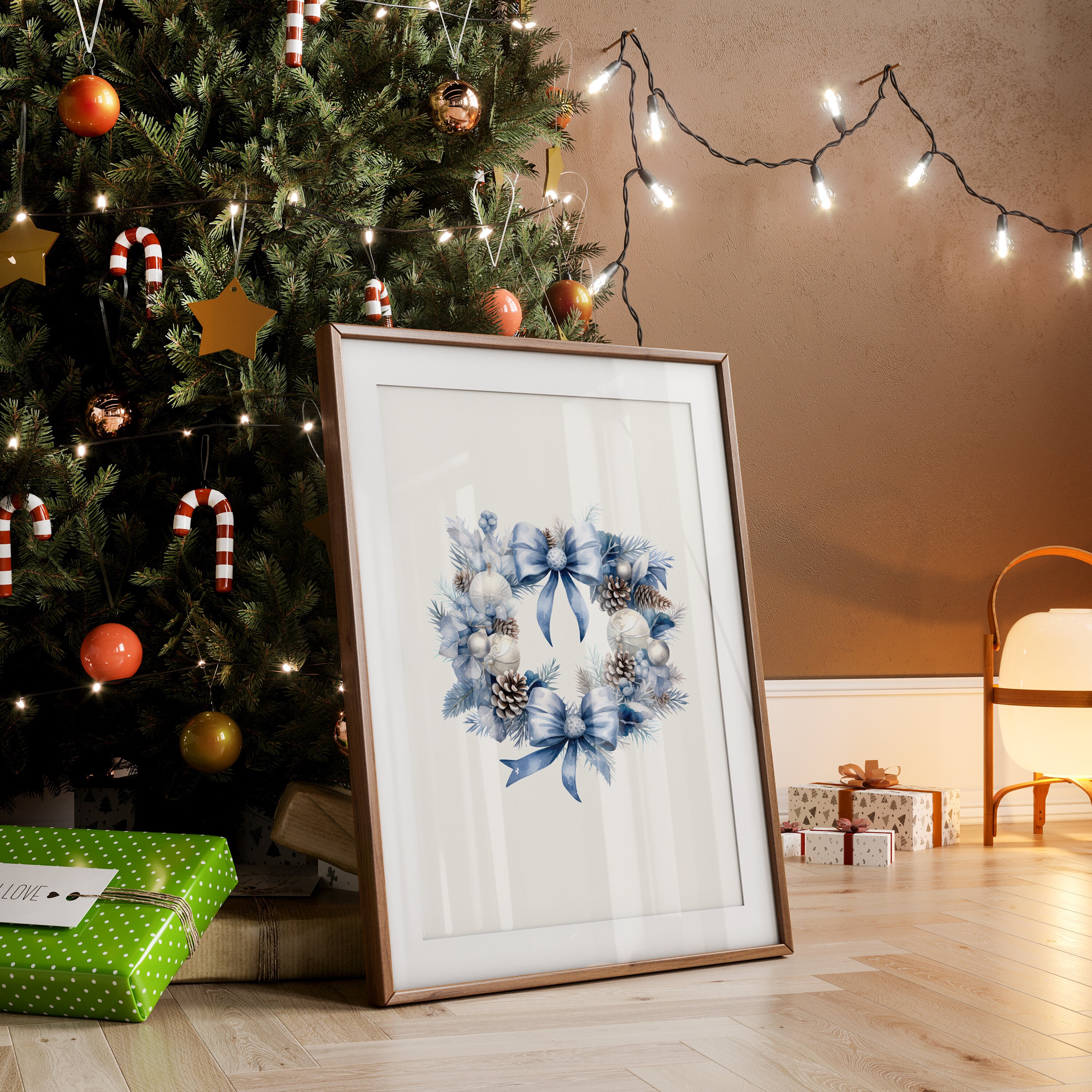 Set of 3 Blue Christmas Prints, Navy Blue Christmas Decorations, Xmas ...