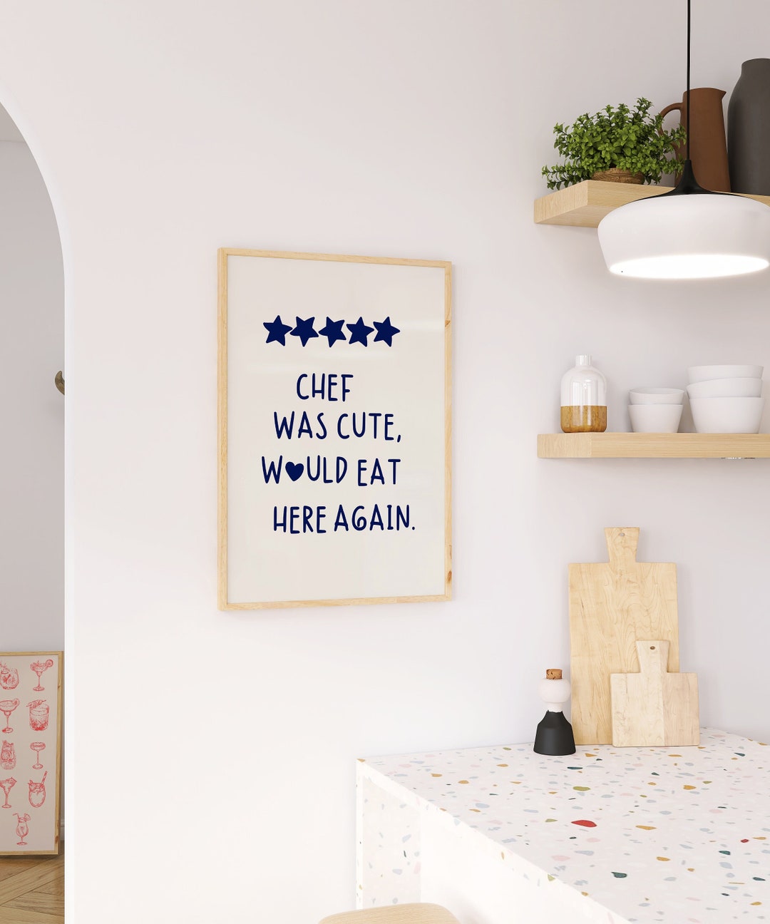 chef was cute aesthetic kitchen print retro wall art... Chef Was Cute Print, Aesthetic Navy Blue Kitchen Decor, Cute Cooking ...