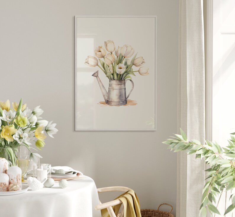 White Tulips Print, Watercolor Flowers Print, Spring Printable Wall Art ...