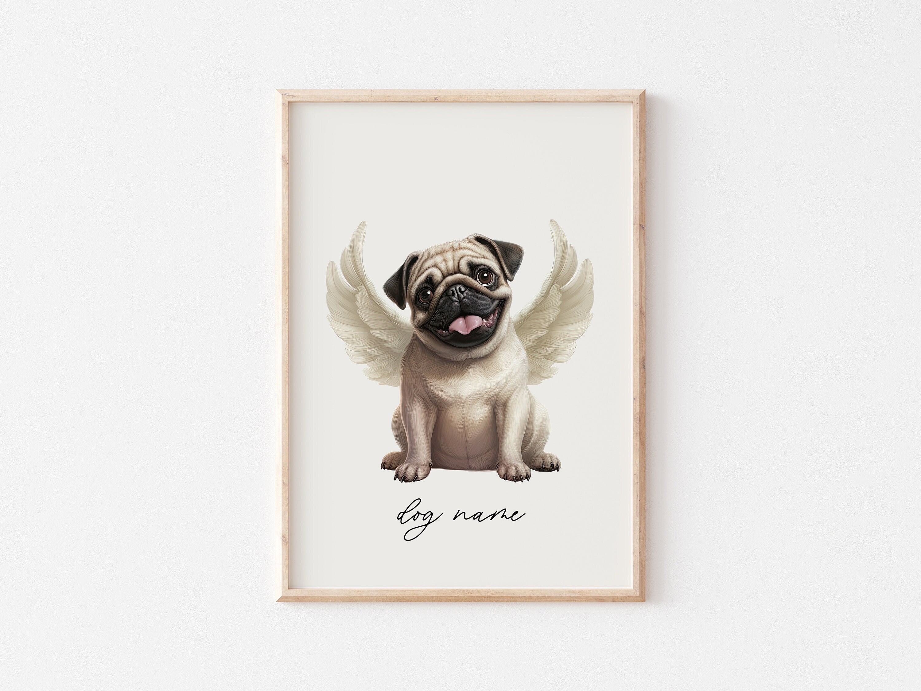 Pug Dog Memorial Rainbow Bridge Print, Pet Loss Memorial Portrait, Angel Dog Print, Pet Loss Sympathy Gift, Custom Pug Dog Memorial Gift