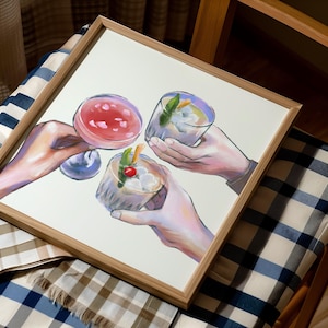 バーカートプリント、乾杯プリント、バーカート装飾、レトロなキッチンウォールアート、バーカートアート、ドリンクプリント、明るくカラフルなウォールアート、デジタルダウンロード