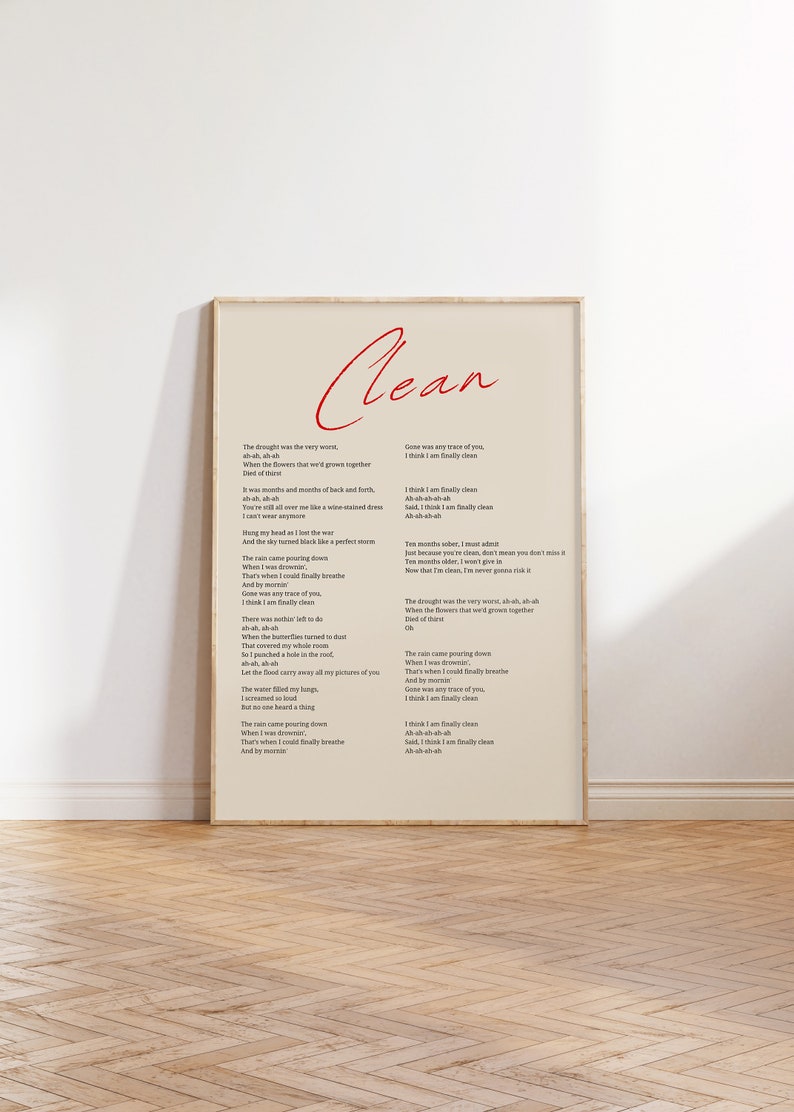 Clean Song Lyrics Printable Poster, Minimalist 1989 Album Taylor's ...