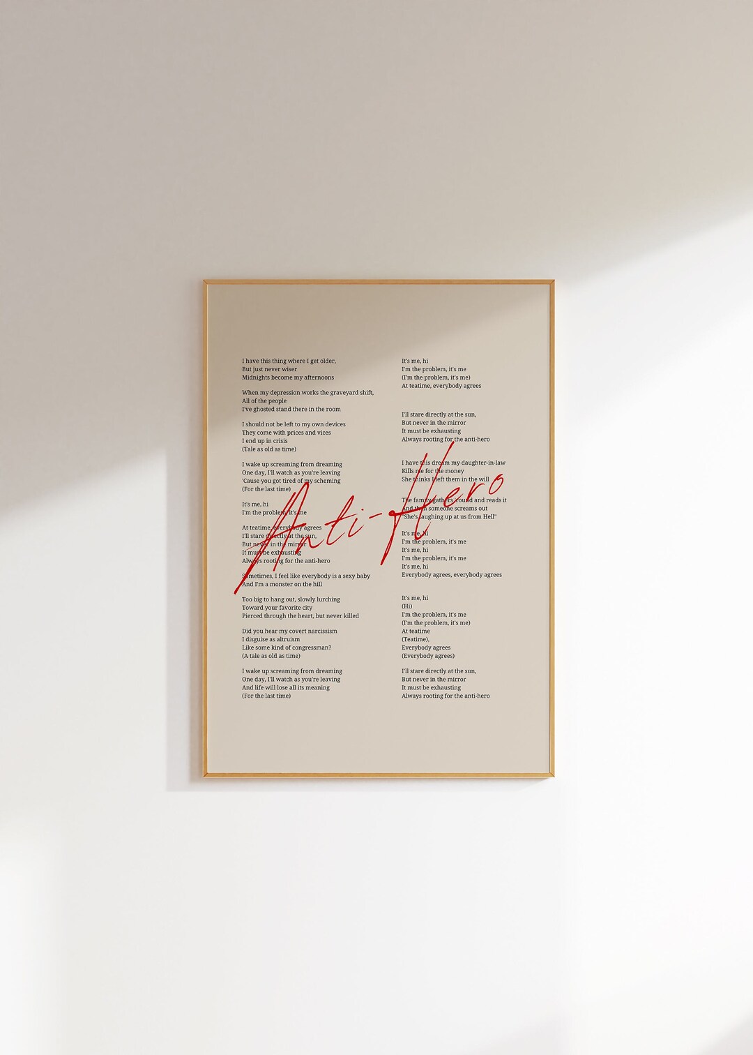 Anti Hero Song Lyrics Printable Poster, Minimalist Taylor's Version ...
