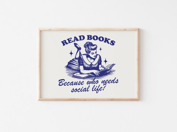 Read Books Print, Trendy Vintage Bookish Print, Book Club Wall Art, Funny Reading Quote Poster, Retro Bookish Girly Bookworm DIGITAL Art