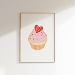 Trendy Pink Valentines Day Kitchen Printable Wall Art, Cupcake Watercolour Painting, Pastel Love Print, Cute Minimalist Valentines Day Decor image 7
