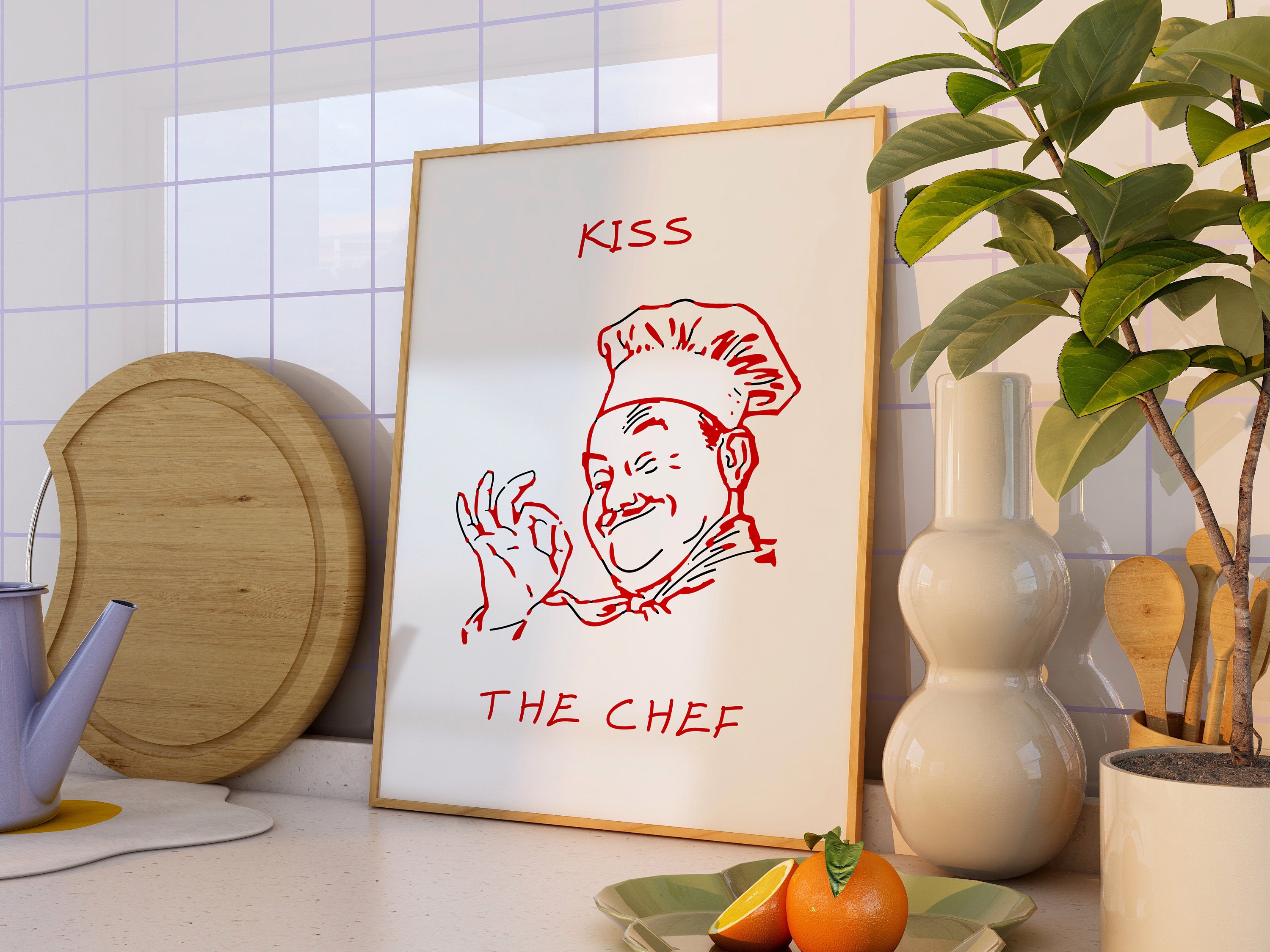 chef was cute aesthetic kitchen print retro wall art... Kiss the Chef Print, Aesthetic Kitchen Wall Decor, Cute Cooking Art ...