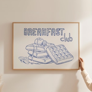 Breakfast Club Print, Dinning Room Decor, Foodie Art, Breakfast Poster, Trendy Kitchen Decor, Waffles Print, Retro Prints, DIGITAL DOWNLOAD