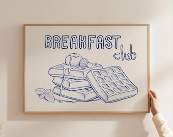 Breakfast Club Print, Dinning Room Decor, Foodie Art, Breakfast Poster, Trendy Kitchen Decor, Waffles Print, Retro Prints, DIGITAL DOWNLOAD