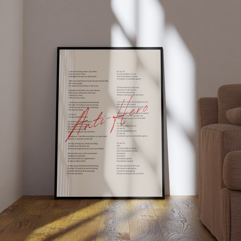 Anti Hero Song Lyrics Poster, Taylor's Version Art Print, Aesthetic Girly Wall Art, Minimalist