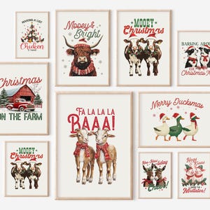Farmhouse Christmas Prints, 10 Christmas Printables, Cute Farm Animals, Funny Holiday Wall Decor, Christmas Gallery Wall, DIGITAL DOWNLOAD
