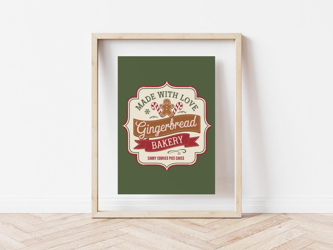 Gingerbread Bakery Sign, Gingerbread Prints, Xmas Printable Decor ...