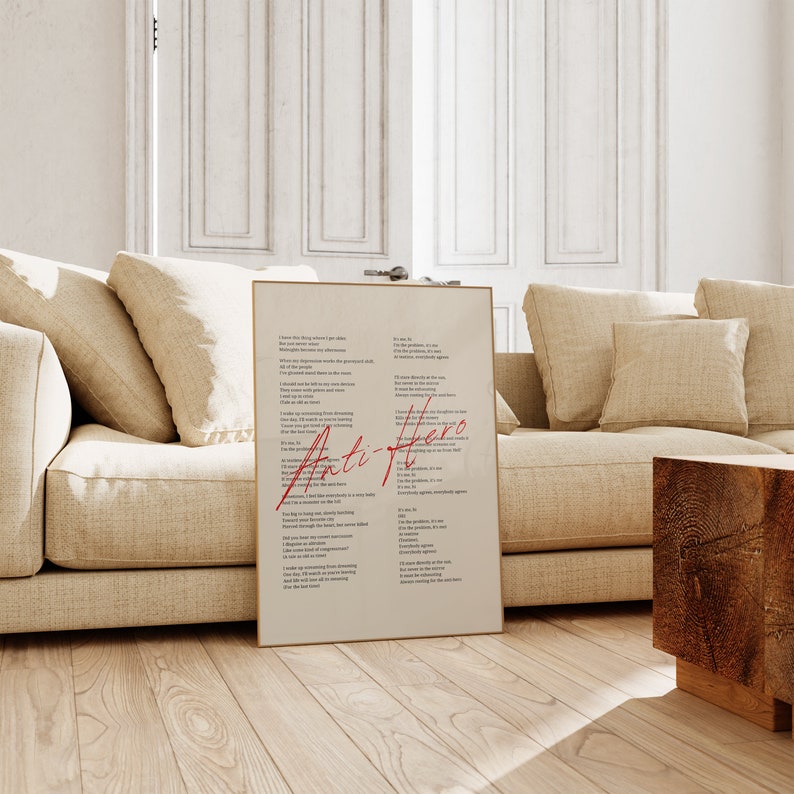 Anti Hero Song Lyrics Poster, Taylor's Version Art Print, Aesthetic Girly Wall Art, Minimalist