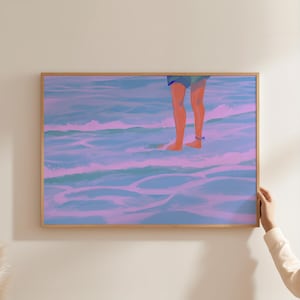 Pink Ocean Sunset Art, Trendy Coastal Wall Art, Pink Coastal Poster, Beach House Decor, Ocean Waves Wall Art, Girly Prints, DIGITAL DOWNLOAD