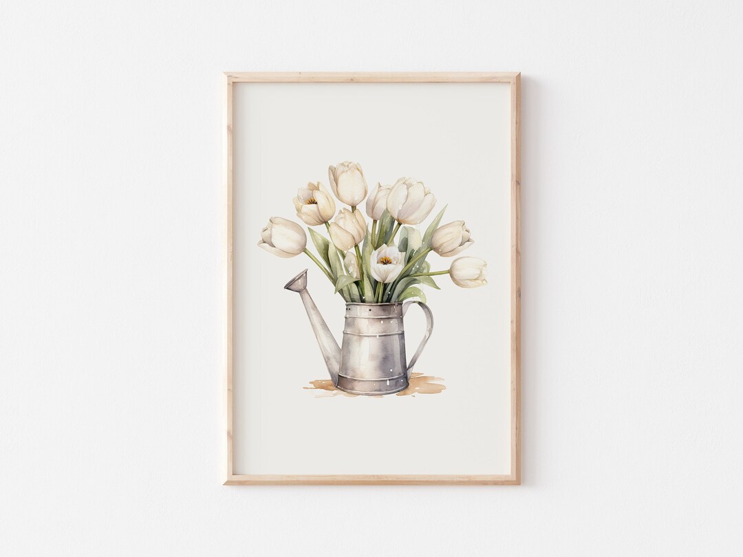 White Tulips Print, Watercolor Flowers Print, Spring Printable Wall Art ...