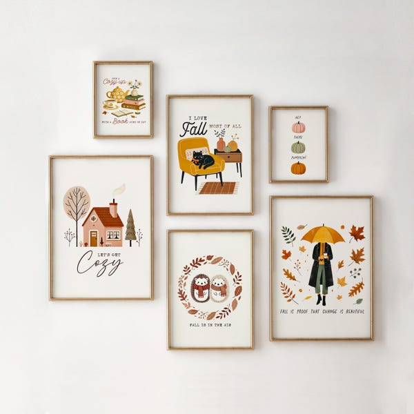Fall Gallery Wall Art, Set of 12 Fall Prints, Cozy Autumn Printables Wall Art, Fall Quote Poster, Neutral Fall Decoration, DIGITAL DOWNLOAD