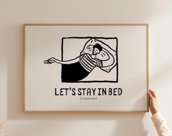 Let's Stay in Bed Print, Retro Bedroom Prints, Trendy Above Bed Wall Art, Cute Bedroom Decor, Aesthetic Apartment Decor, DIGITAL DOWNLOAD