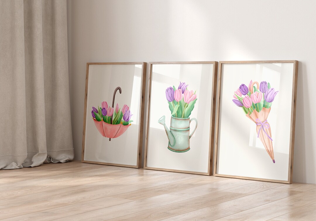 Set of 3 Spring Tulip Prints, Watercolor Tulip Print, Floral Spring ...