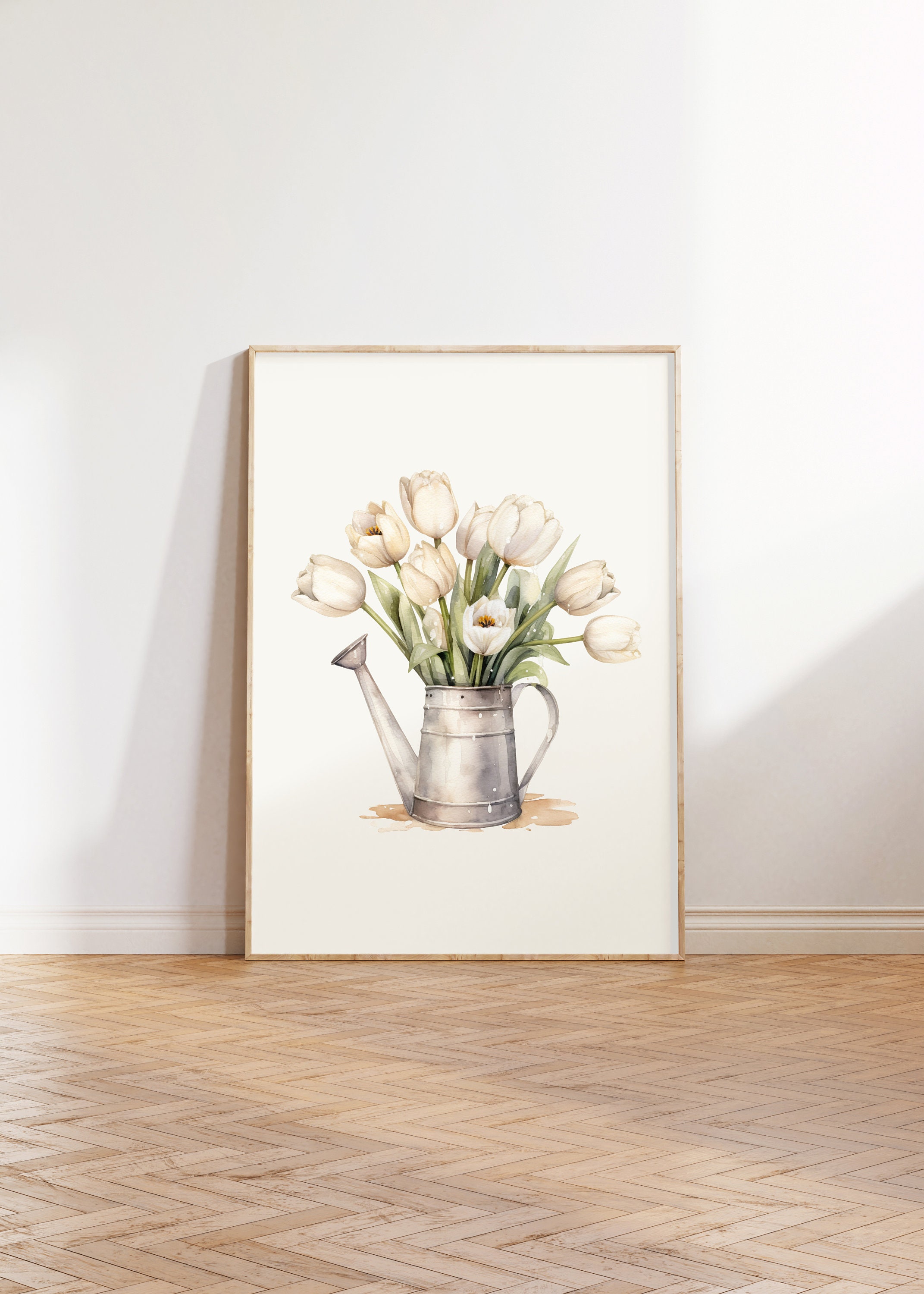 White Tulips Print, Watercolor Flowers Print, Spring Printable Wall Art ...