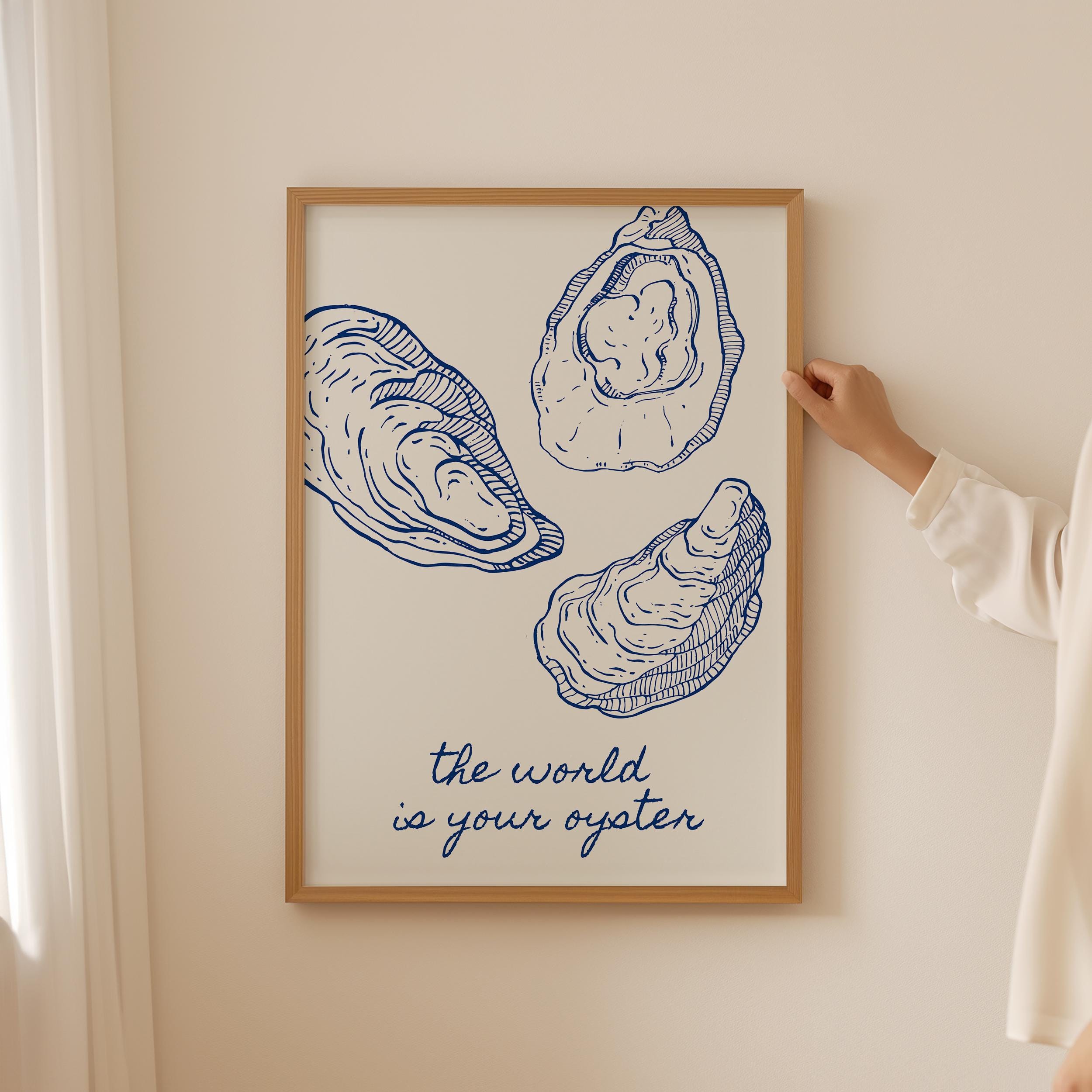 The World is Your Oyster Print, Retro Oysters Poster, Blue