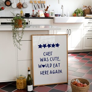 chef was cute aesthetic kitchen print retro wall art... Chef Was Cute Print, Aesthetic Navy Blue Kitchen Decor, Cute Cooking ...
