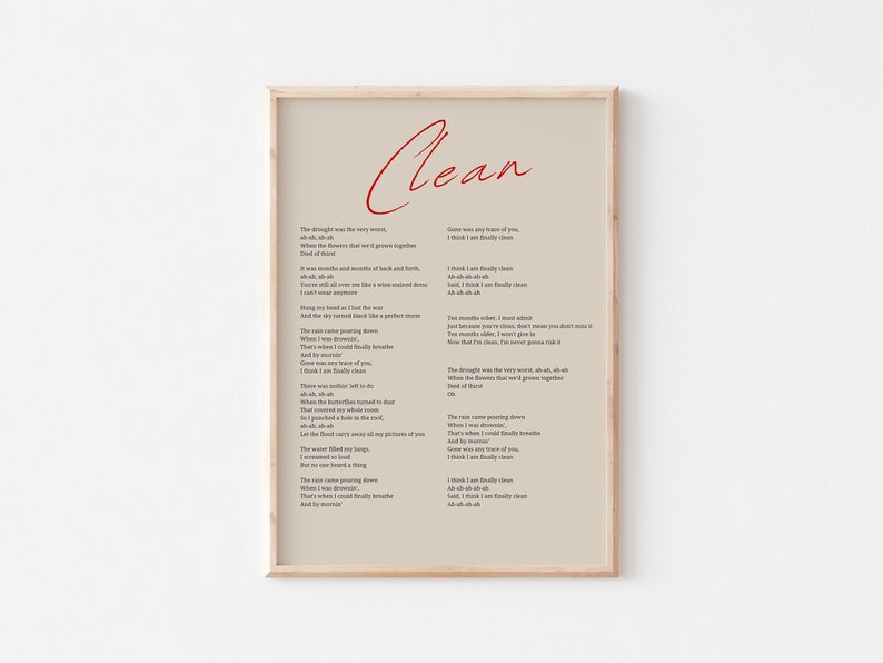 Clean Song Lyrics Printable Poster, Minimalist 1989 Album Taylor's ...