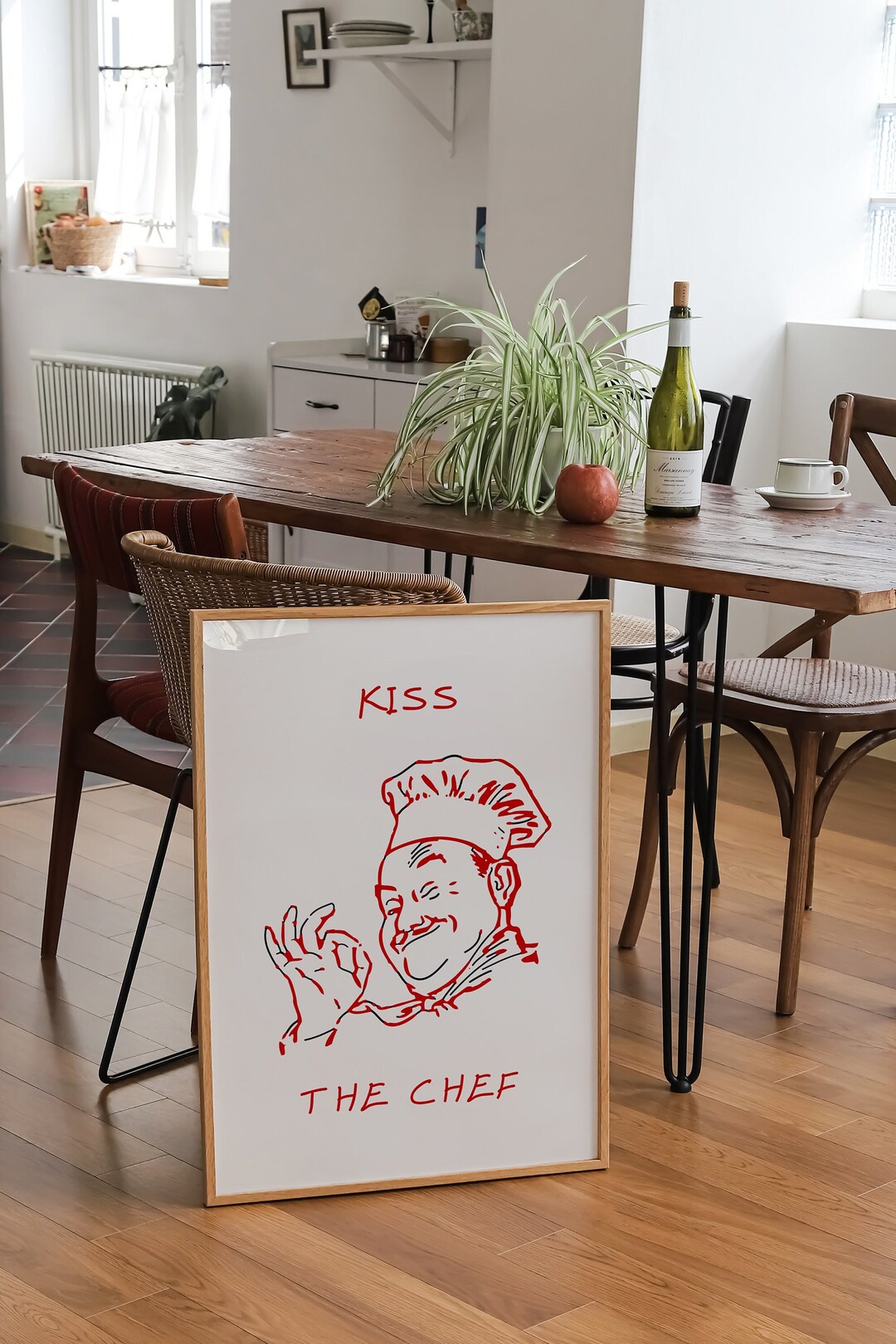 artsy kitchen print, food recipe print, print... Kiss the Chef Print, Aesthetic Kitchen Wall Decor, Cute Cooking Art ...
