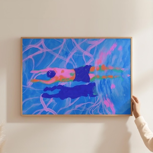 Retro Swimming Art, Swimming Pool Print, INSTANT Digital Download Wall Art, Maximalist Prints, Modern Eclectic Art Poster, Swimming Prints