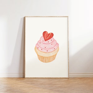 Trendy Pink Valentines Day Kitchen Printable Wall Art, Cupcake Watercolour Painting, Pastel Love Print, Cute Minimalist Valentines Day Decor image 5
