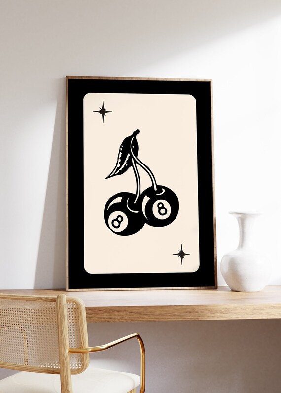 Trendy Retro 8 Ball Cherries Print, 8 Ball Decor Cherry 8 Ball