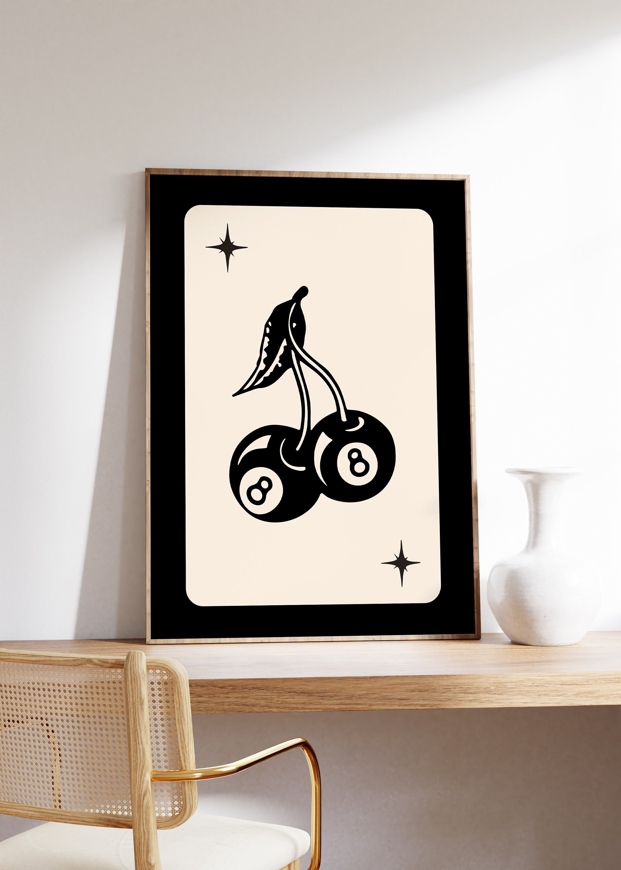 Trendy Retro 8 Ball Cherries Print, 8 Ball Decor Cherry 8 Ball