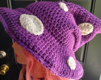 Whimsical Crochet Mushroom Witch Hat // Dark Plum color