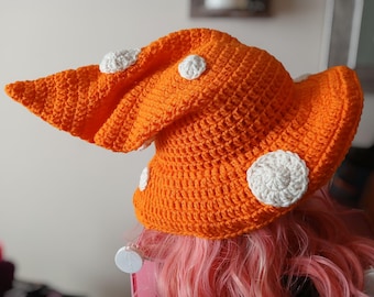 Whimsical Crochet Slouchy Mushroom Witch Hat // Orange Pumpkin color