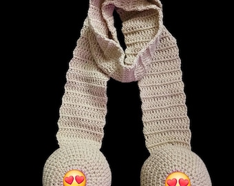 Funny Gag Gift Crochet Boobie Scarf in Buff