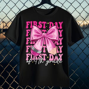 First Day Of 4th Grade Girls Coquette Bow Back To School Png, Back To School Png, First Day Of School Png, Coquette Bow Png.