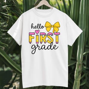 Hello First Grade Boys Cute Back To School Pencil Png, Back To School Png, First Day Of School Png, Hello First Grade Png.