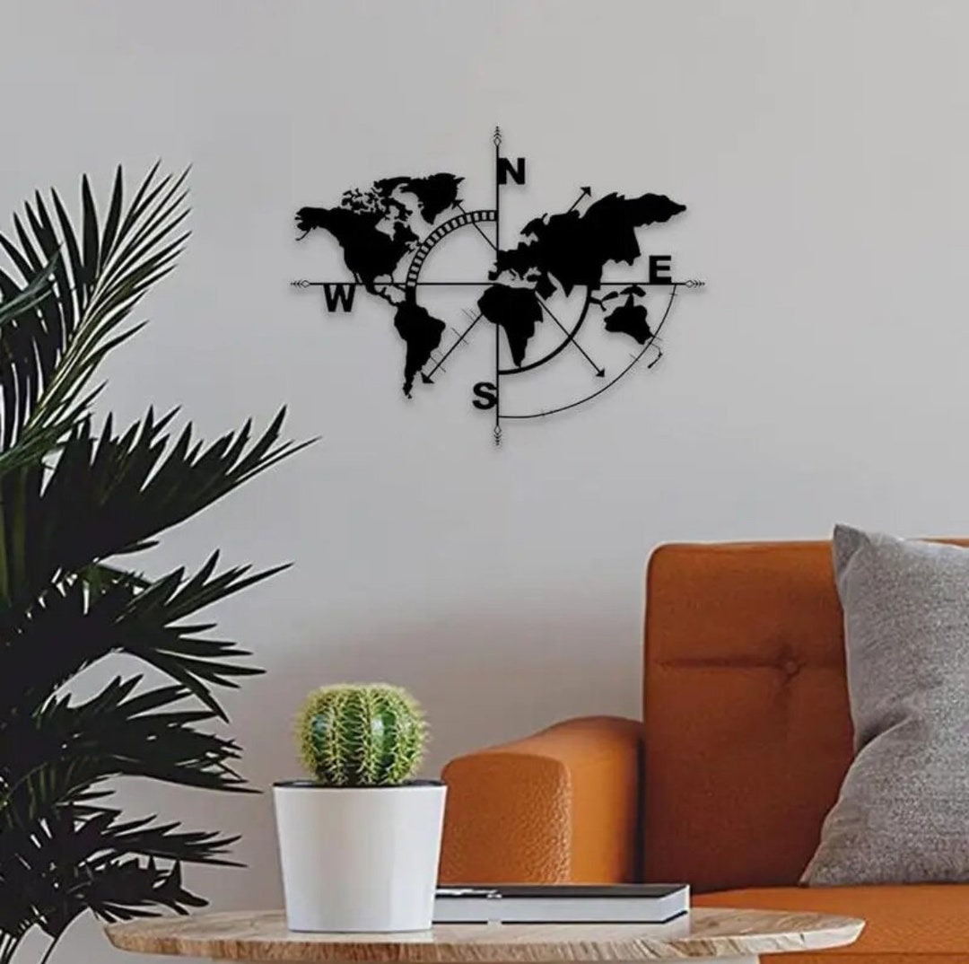 Globe Compass Forger Metal World Map Wall Decor - Etsy