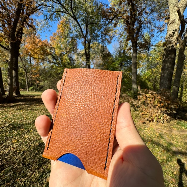 Business Card Holder | Brown Pebbled Leather Slim Card Holder | Full Grain Italian Leather | Fathers Day Gift | Birthday Present | Men's