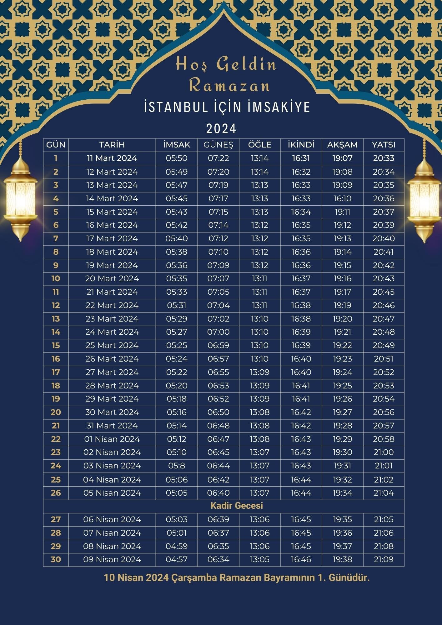 ESTAMBUL İÇİN 2024 İMSAKİYE Etsy España