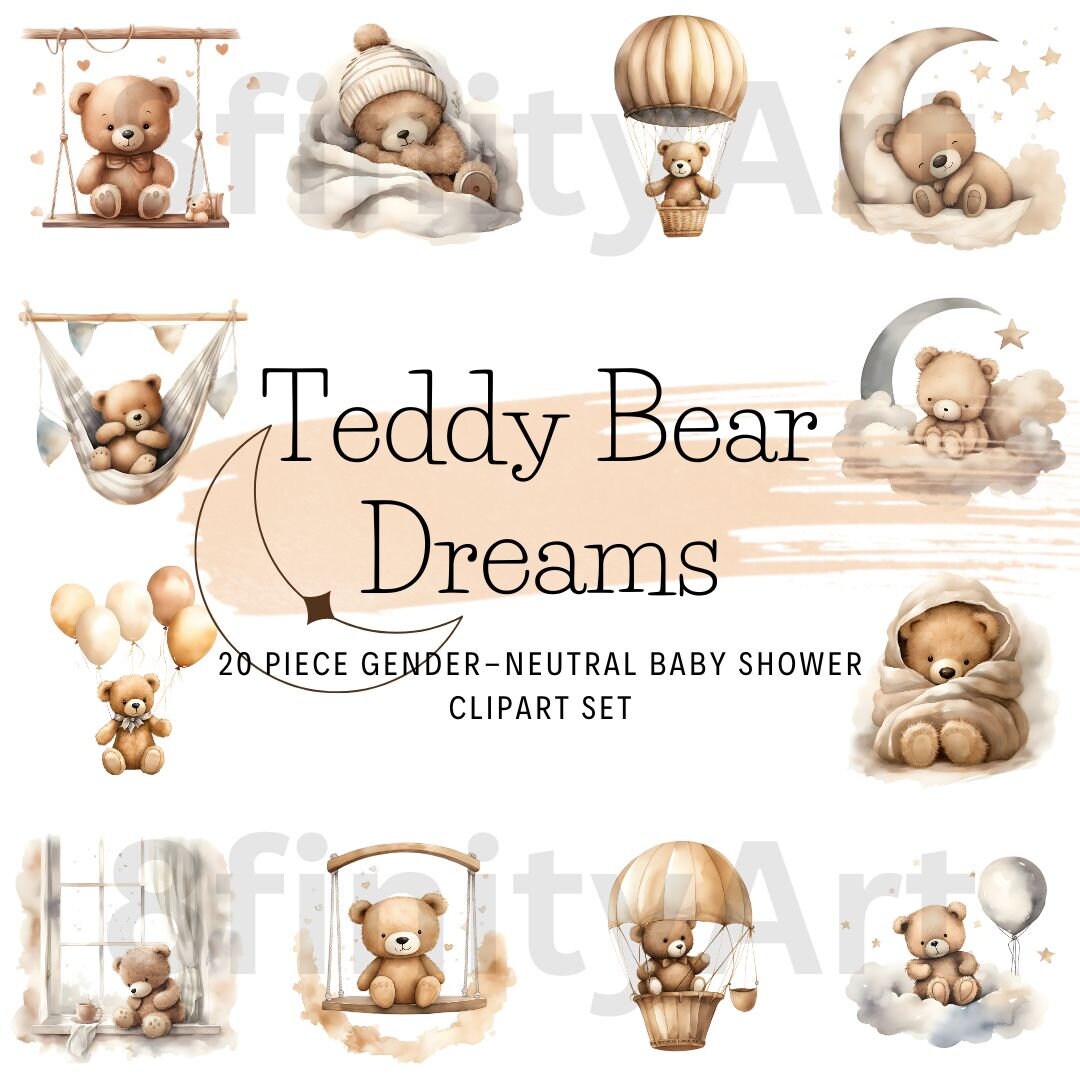Teddy Bear Baby Shower Gender Neutral Nursery Clipart Png Bundle Baby ...
